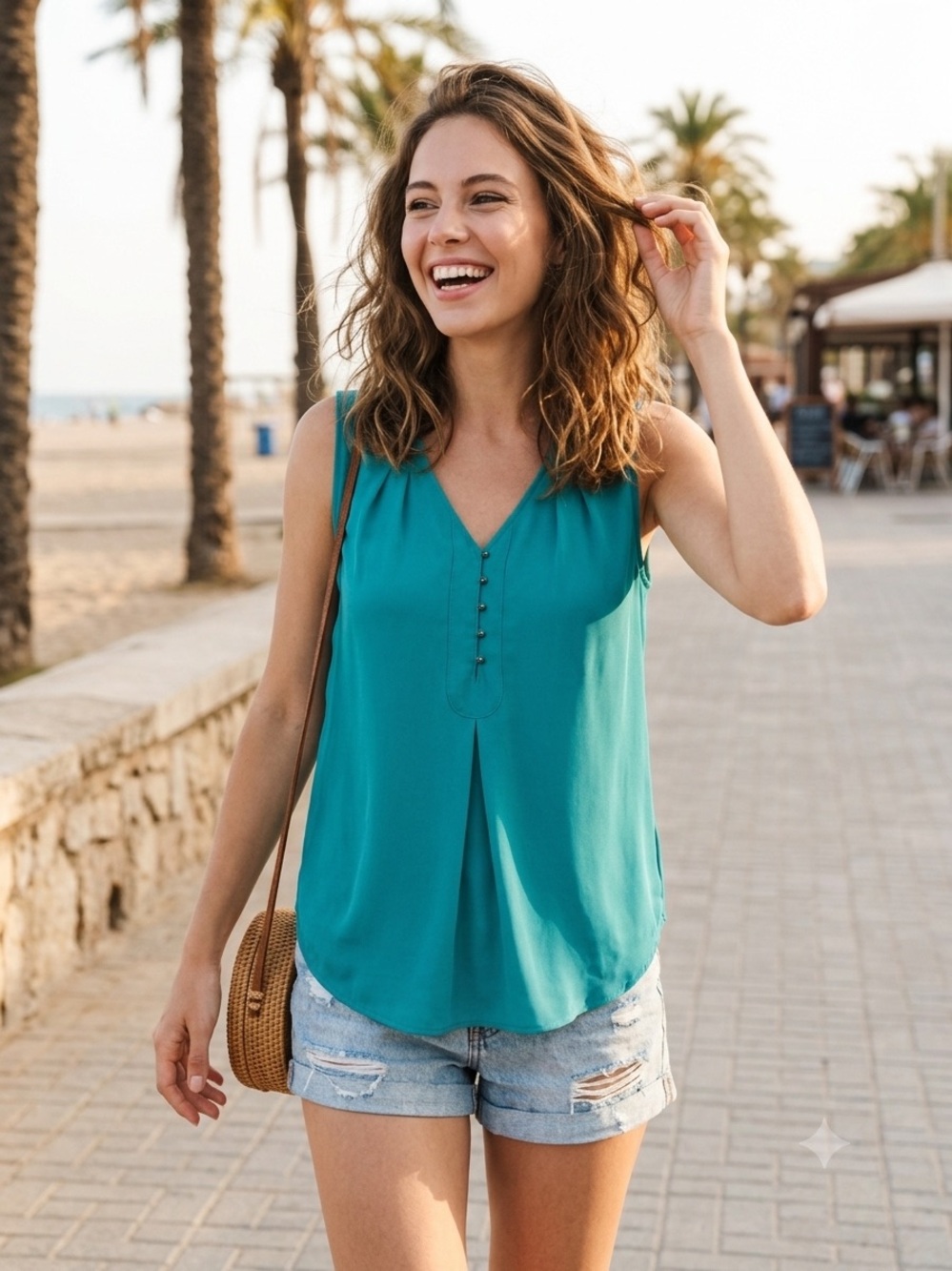 Daniel Rainn Teal Sleeveless V-Neck Button Front Camisole